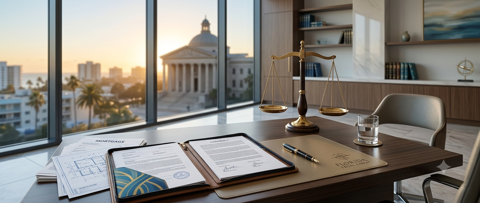 Foreclosure Attorney Florida explaining Florida's judicial foreclosure process through legal documents and courthouse imagery
